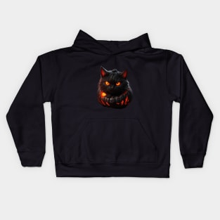 black cat inside a pumpkin for halloween Kids Hoodie